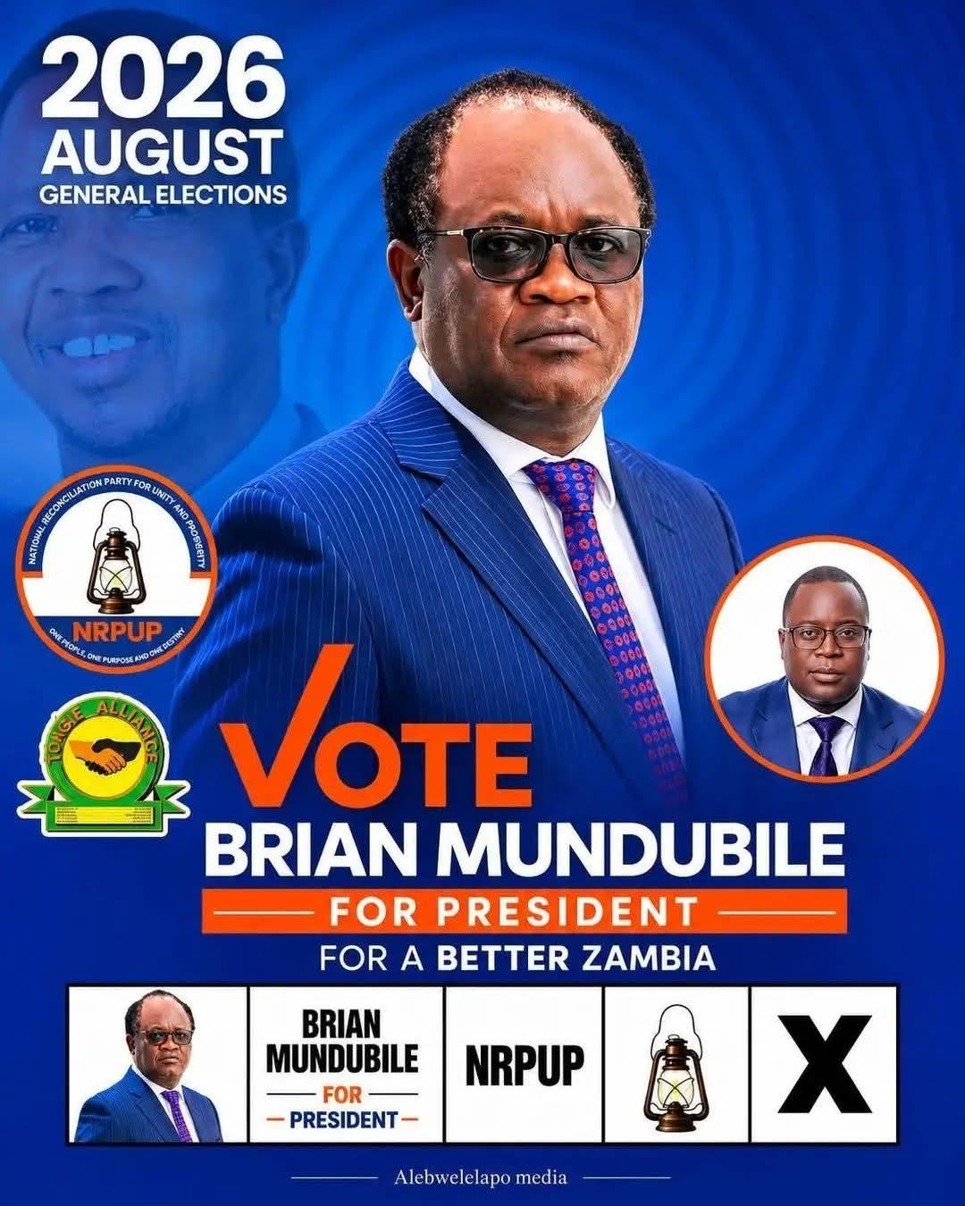 Brian Mundubile campaign artwork for Zambia's 2026 general election